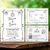 QR Code Handgetekende Doodle RSVP Reactie Kaartje