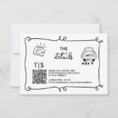 QR Code Handgetekende Doodle RSVP Reactie Kaartje (Voorkant)