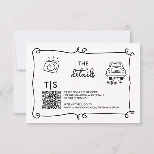 QR Code Handgetekende Doodle RSVP Reactie Kaartje (Voorkant)