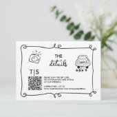 QR Code Handgetekende Doodle RSVP Reactie Kaartje (Staand voorkant)