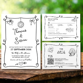 QR-code handgetekende krabbel RSVP-reactie RSVP Kaartje