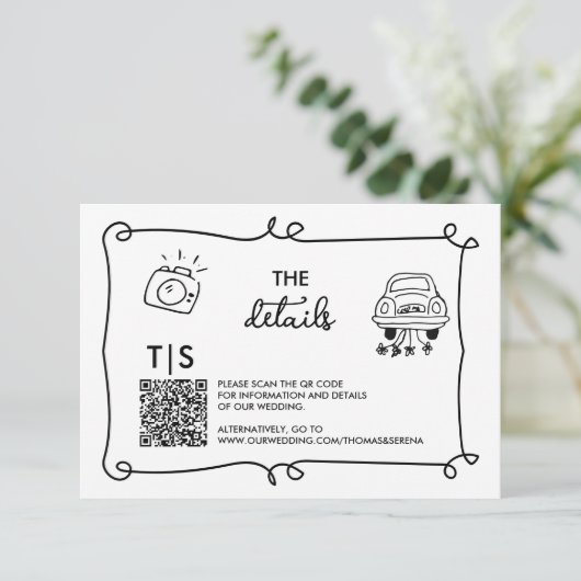 QR-code handgetekende krabbel RSVP-reactie RSVP Kaartje (Staand voorkant)