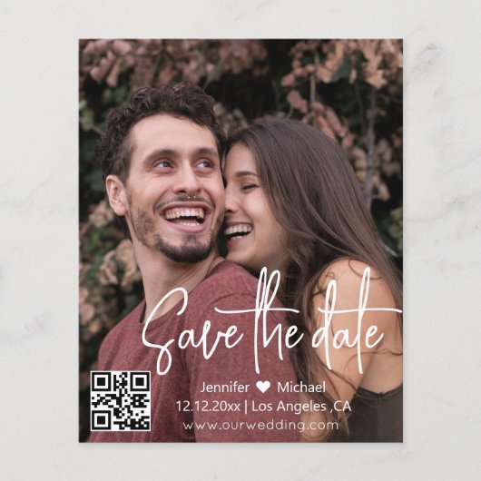 qr code handschrift paar foto slaat de datum op flyer (Voorkant)
