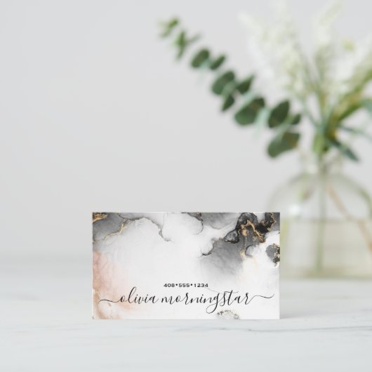 QR Code Handtekening Goud Zwart Abstracte Waterver Visitekaartje (Staand voorkant)