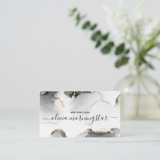 QR Code Handtekening Zwart Goud Gemarmerde Waterve Visitekaartje (Staand voorkant)