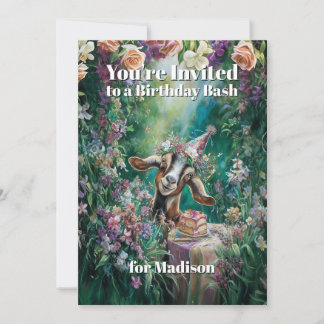 QR code Happy Birthday Nubian Goat Garden Flowers Kaart