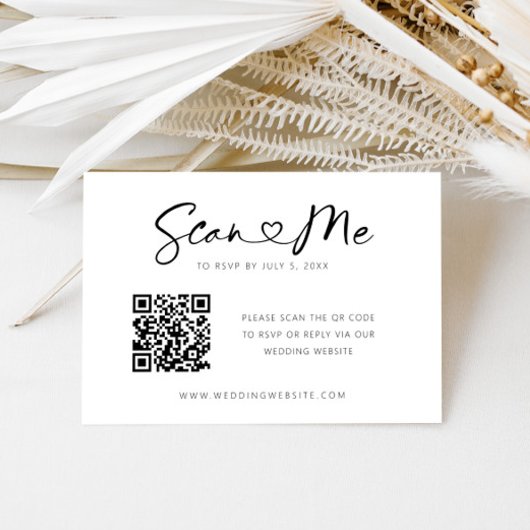 QR Code Hartlettertype Minimale bruiloft RSVP Kaar Informatiekaartje