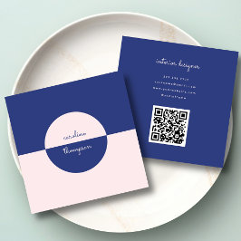 QR Code Hedendaags Paarse Roze & Script Monogram Vierkante Visitekaartje