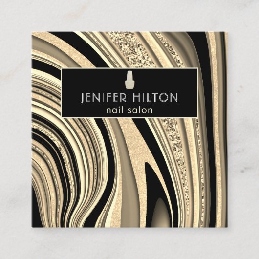 QR-code Hedendaagse gouden agaat geode nagelsalon Vierkante Visitekaartje (Voorkant)