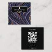 QR-code Hedendaagse paarse agaat geode nagelsalon Vierkante Visitekaartje (Voorkant / Achterkant)