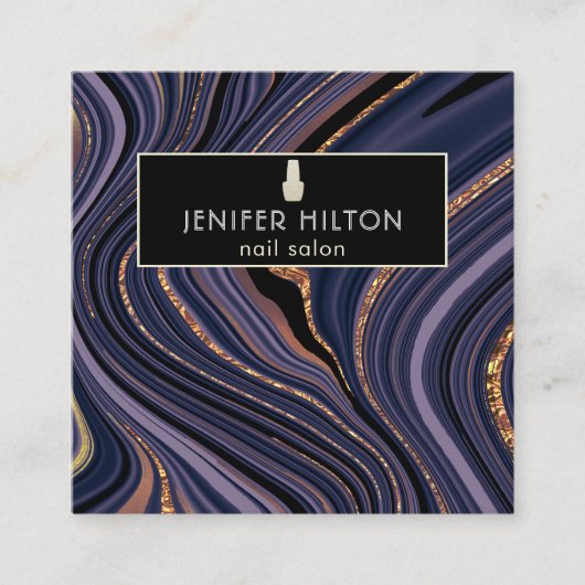 QR-code Hedendaagse paarse agaat geode nagelsalon Vierkante Visitekaartje (Voorkant)