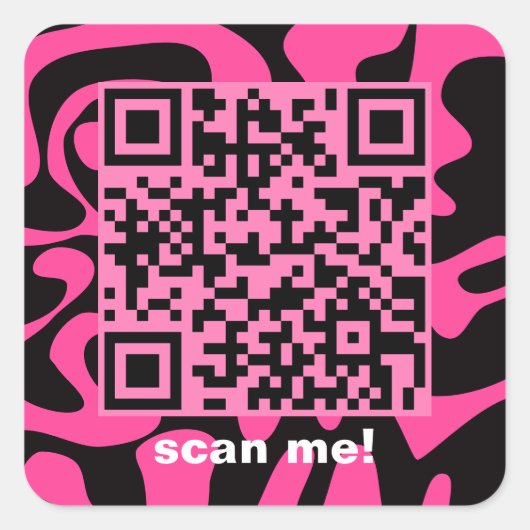 QR Code Heet Roze Zwart Groovy Squigggles Art Vierkante Sticker (Voorkant)
