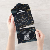 QR Code Hemels Middenblauw Sterren Maan Bruiloft All In One Uitnodiging (Afscheurbaar)