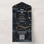 QR Code Hemels Middenblauw Sterren Maan Bruiloft All In One Uitnodiging (Binnen)
