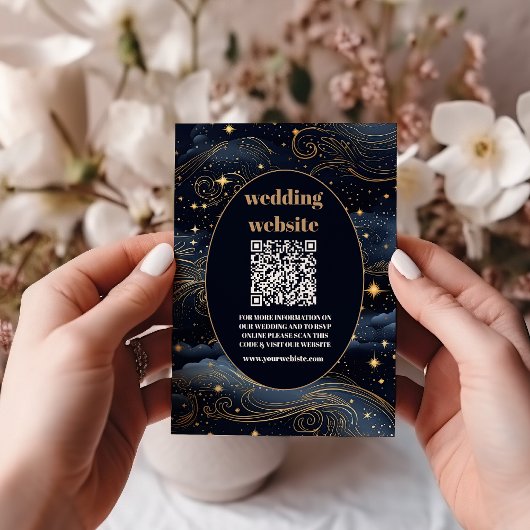 qr code Hemels Middenblauwe Sterren Maan Bruiloft Informatiekaartje