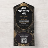 QR Code Hemels Zwart Gouden Bruiloft All In One Uitnodiging (Binnen)