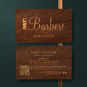 QR CODE herenkapper vintage leren kapper paal Visitekaartje