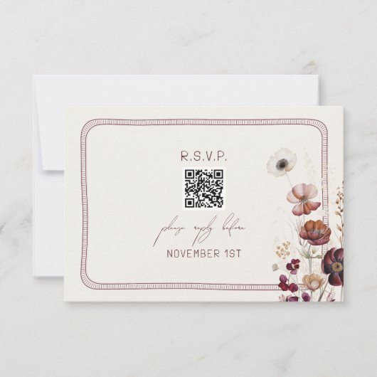 QR Code Herfst Anemoon Bloemen Huwelijk RSVP (Voorkant)