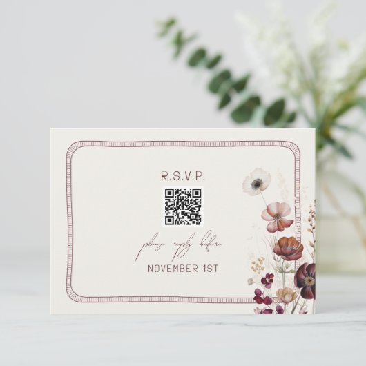 QR Code Herfst Anemoon Bloemen Huwelijk RSVP (Staand voorkant)