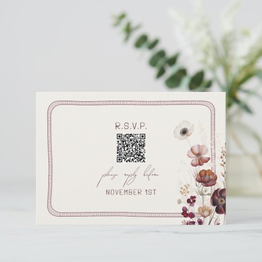 QR Code Herfst Anemoon Bloemen Huwelijk RSVP Kaartje (Staand voorkant)