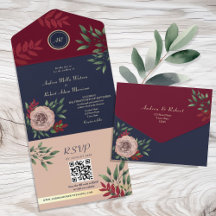 QR Code Herfst Bourgondië Navy Wedding
