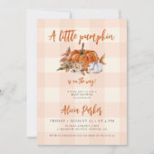 QR-code herfst geruite pompoen baby shower Kaart (Voorkant)
