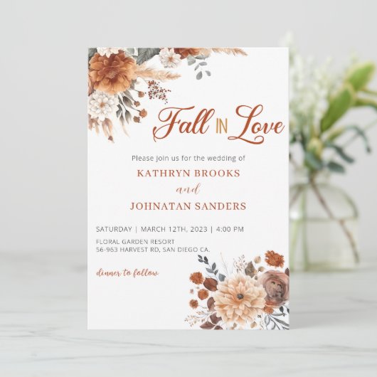 QR code Herfst in liefde bloemenbruiloft Kaart (Staand voorkant)