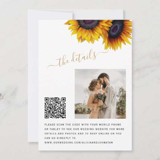 QR code Herfst in Liefde zonnebloem bruiloft detai Kaart (Achterkant)