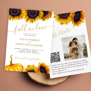 QR code Herfst in Liefde zonnebloem bruiloft detai Kaart