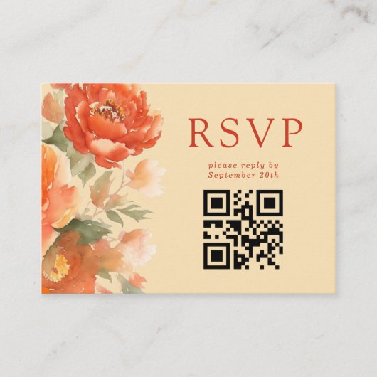 QR Code Herfst Verbrand Sinaasappel Bloemen Bruilo Informatiekaartje (Voorkant)