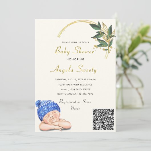 QR-code Het is een Baby shower-uitnodiging voor he (Staand voorkant)