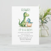 QR Code Het is een Boy Schattige Dinosaur Baby Boy Kaart (Staand voorkant)