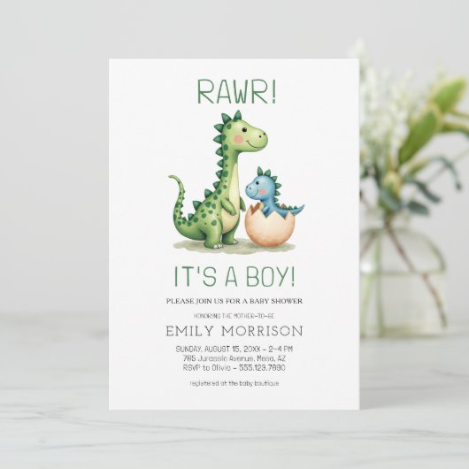 QR Code Het is een Boy Schattige Dinosaur Baby Boy Kaart (Staand voorkant)