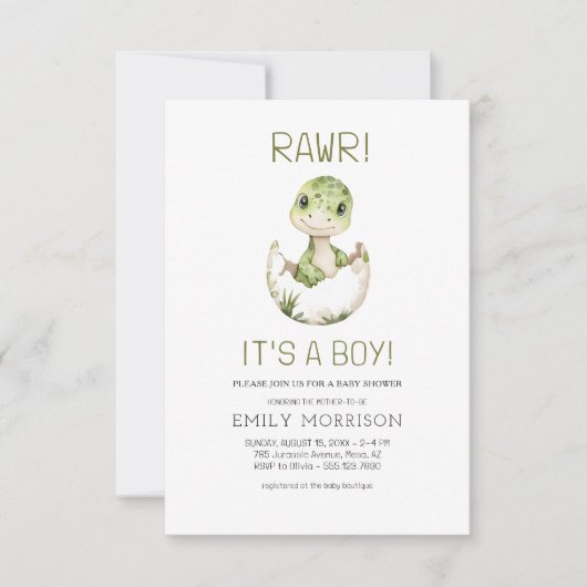 QR Code Het is een Boy Schattige Dinosaur Baby Boy Kaart (Voorkant)