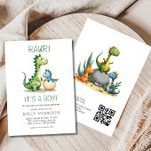QR Code Het is een Boy Schattige Dinosaur Baby Boy Kaart
