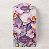 QR Code Hete Roze Fuchsia Waterverf Orchideeën Wed All In One Uitnodiging (Buitenkant)