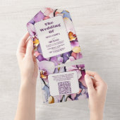 QR Code Hete Roze Fuchsia Waterverf Orchideeën Wed All In One Uitnodiging (Afscheurbaar)