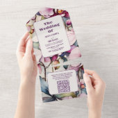 QR Code Hete Roze Fuchsia Waterverf Orchideeën Wed All In One Uitnodiging (Afscheurbaar)