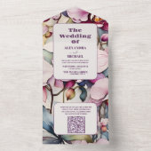 QR Code Hete Roze Fuchsia Waterverf Orchideeën Wed All In One Uitnodiging (Binnen)
