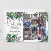 QR-code Holly Jolly kerstgroen 1 foto Feestdagenkaart (Voorkant)