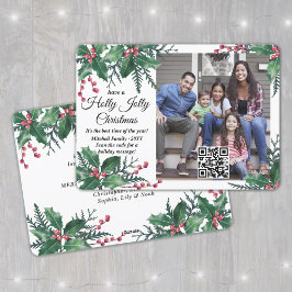 QR-code Holly Jolly kerstgroen 1 foto Feestdagenkaart