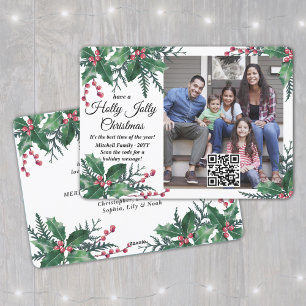 QR-code Holly Jolly kerstgroen 1 foto Feestdagenkaart