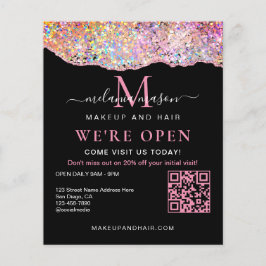 QR Code Holografische Agaat Glitter We're Open Zwa Flyer