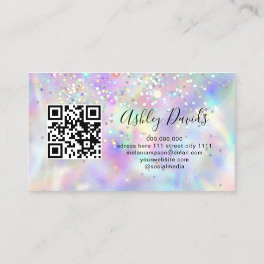 QR Code Holografische Glitter Make-up Artiest Luxe Visitekaartje (Achterkant)