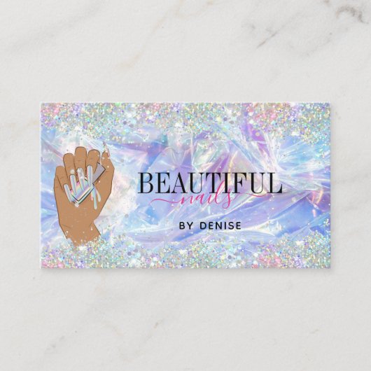 QR Code holografische nagelslak salon vrouw handna Visitekaartje (Voorkant)