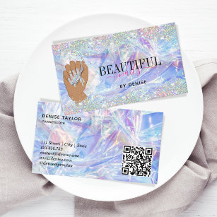 QR Code holografische nagelslak salon vrouw handna Visitekaartje
