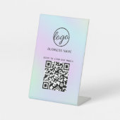 QR Code Holographic Business Logo Restaurant Menu Reclamebord Met Voetstuk (Voorkant)