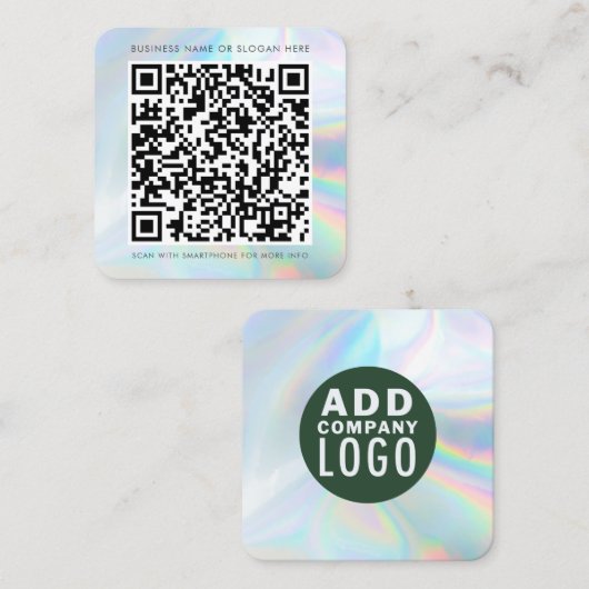 QR Code Holographic Company Logo Vierkante Visitekaartje (Voorkant / Achterkant)