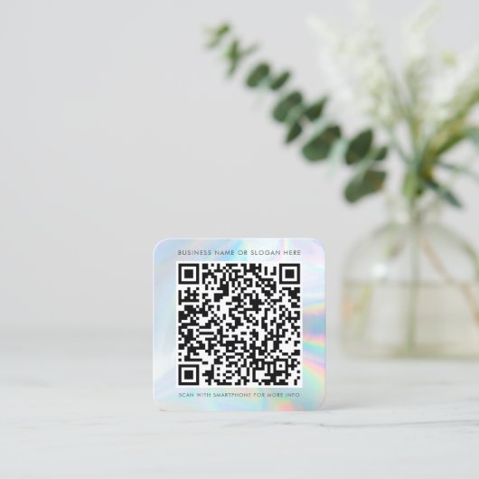 QR Code Holographic Company Logo Vierkante Visitekaartje (Staand voorkant)