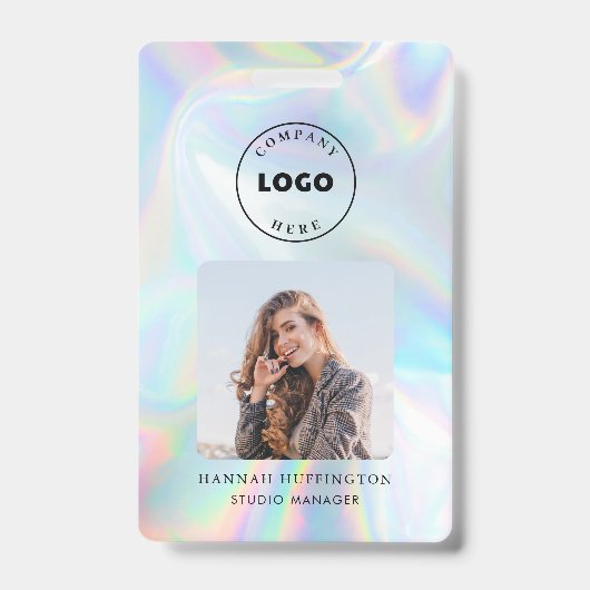 QR Code Holographic Foto ID Company Logo Employee Badge (Voorzijde)